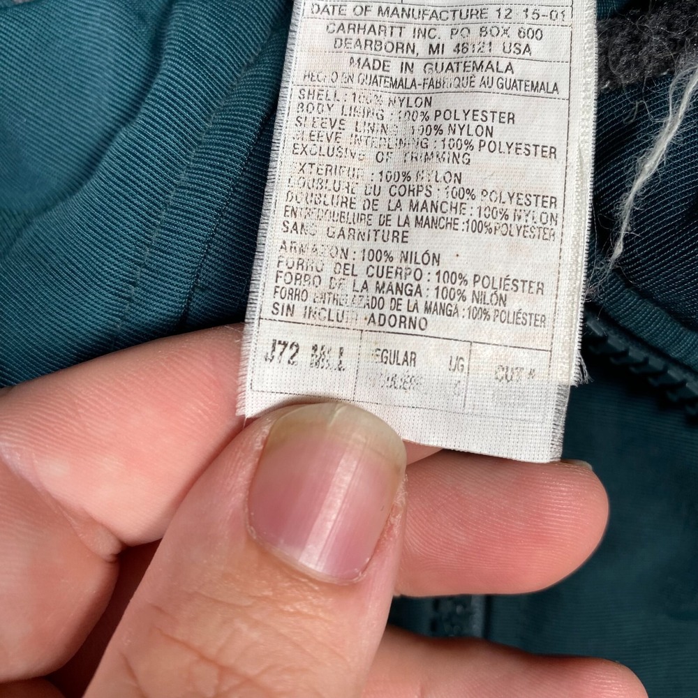 Carhartt Jacket J72 Teal Nylon Lightweight Men's Size L Full Zip Fleece Lined - Picture 5 of 10